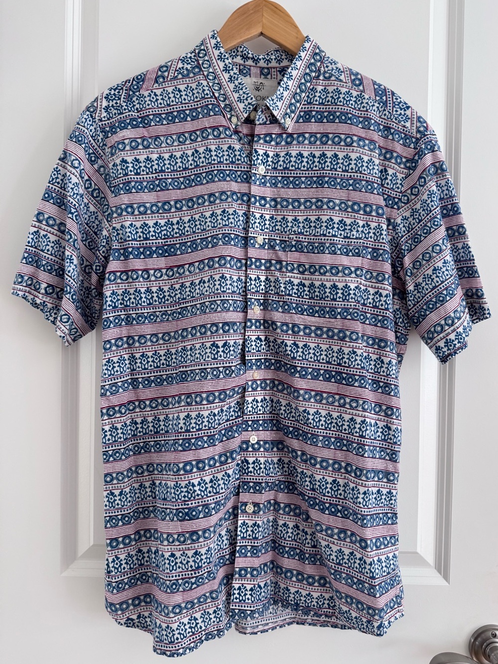 Men's Short-Sleeve Button-Up batik Anokhi x Kardo in Blue and maroon